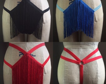 Shimmy Fringe Burlesque Cage Thong Panties Made to Order