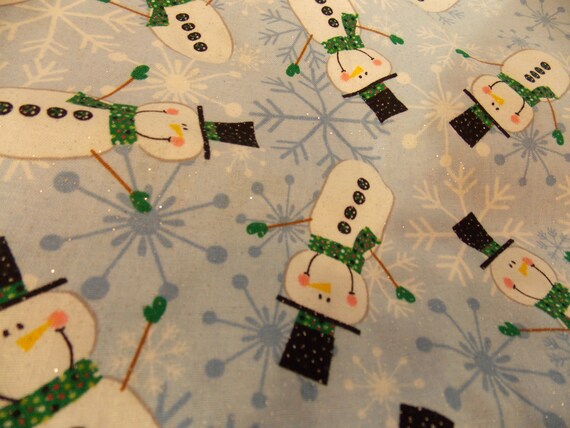 Sparkle Snowman Fabric-Snowflake Snowman Sparkle Fabric-Blue Snowman Fabric- Cotton Snowman Fabric