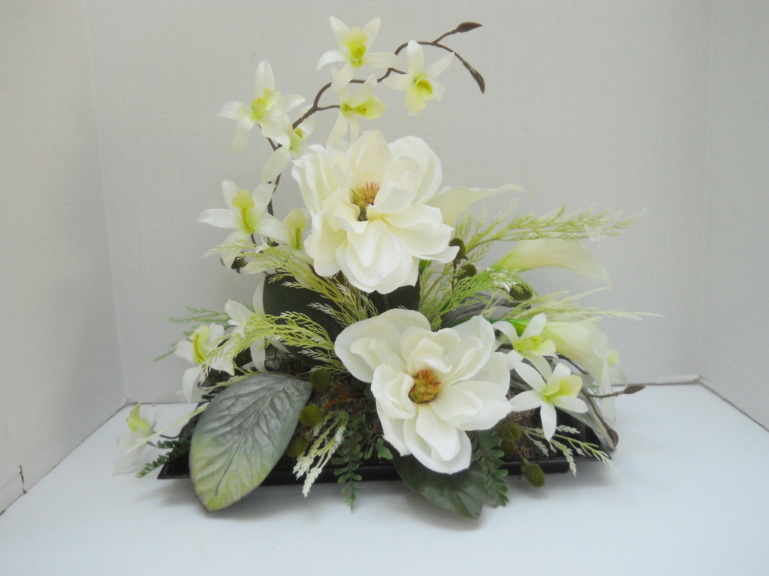 Silk Magnolia Flower Floral Arrangement Table Centerpiece