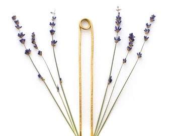 Loop Brass Hair Pin - Bun Pin - Topknot Holder - 5 and 6 Inch Circle Tip Gold Finish for Normal Thick Hair - by Mane Message on Etsy