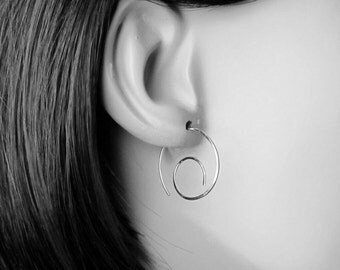 Small Minimalist Spirals, Small Spiral Hoop Earrings, Silver Spiral Earrings, Modern Spirals, Silver Wire Spiral, Sterling Silver Earrings
