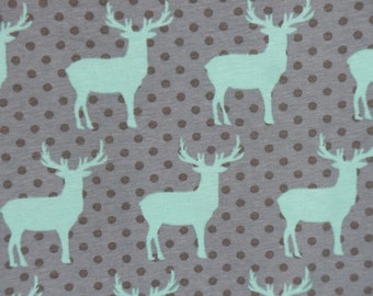 Deer Silhouette Knit Fabric - Grey Polka Dot Kids Cotton Lycra 4 way stretch fabric - Medium Weight Cotton Lycra by the yard The Fabric Zoo