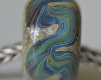 SALE - Unique Handmade Lampwork Glass European Charm Bead - SRA - Fits All Bracelets