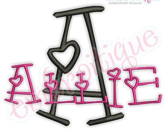Allie Heart Monogram Set 1", 2", 3", 3.5"- We Love this for Valentine's Day or any day! Instant Download Machine embroidery font alphabet