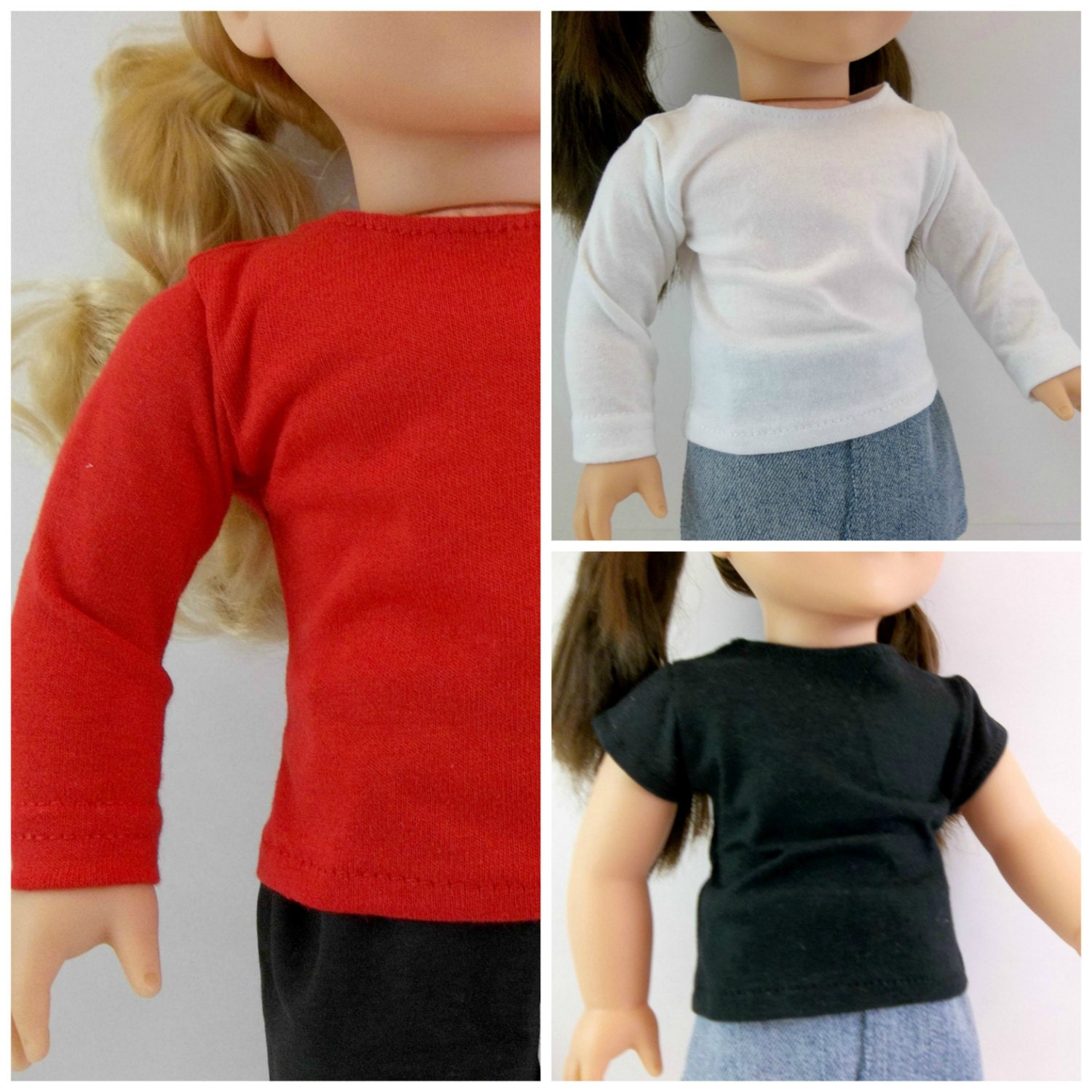 18 inch Doll T shirts Fit American Girl Doll Black Red or