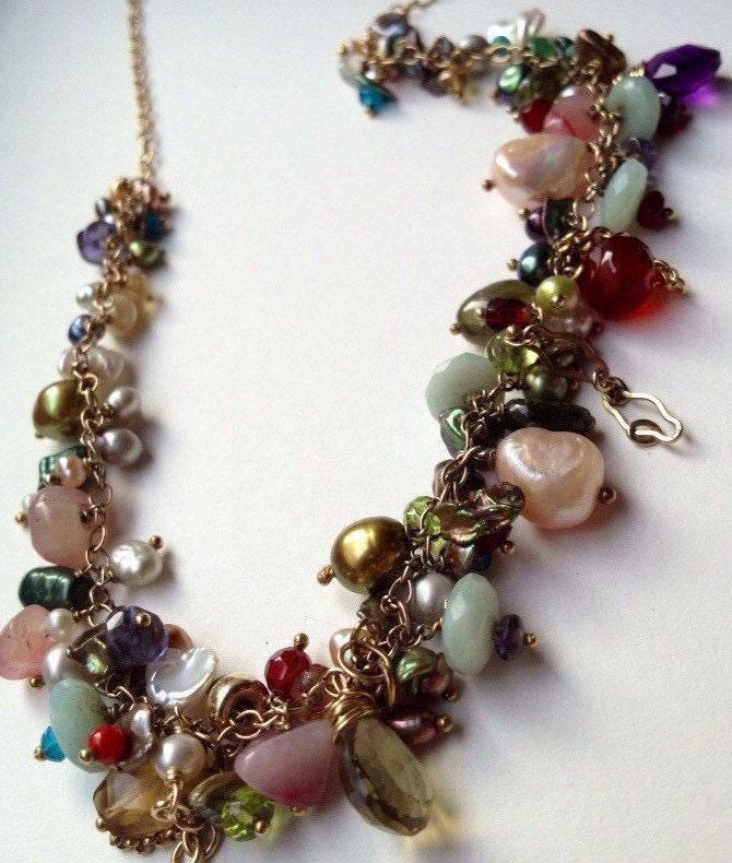 Exciting Multi Gemstone and Pearls Necklace Voluptuous