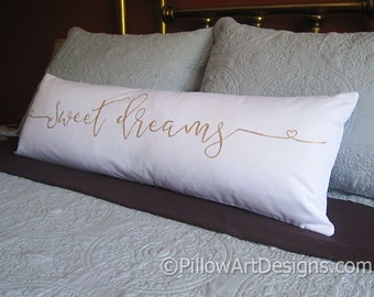 Sweet Dreams Large Lumbar Pillow Cover White Cotton Hand Made in Canada