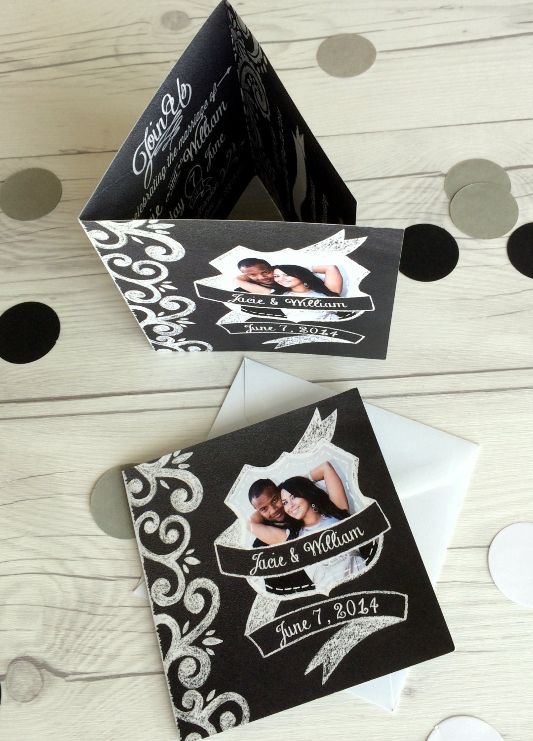 Chalkboard Wedding Invitations Tri Fold All In One Design Chalkboard Wedding Invitations Tri Fold All In One Design Perforated Rsvp Card Zoom