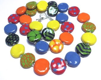 Kazuri Bead Necklace, Rainbow Colored Necklace, Fair Trade Beads, Ceramic Jewelry