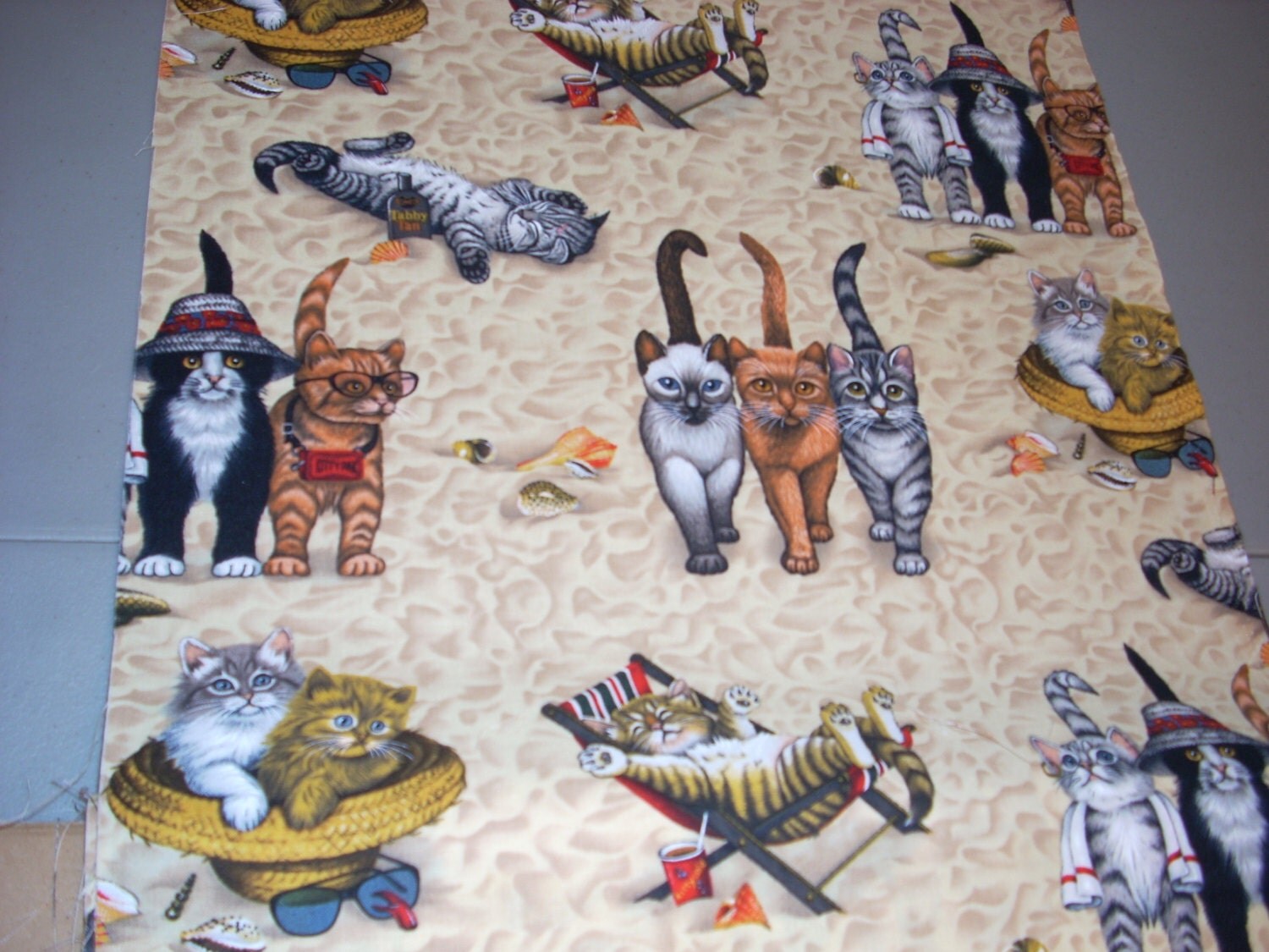 Cats on the Beach Cotton Fabric 14.5 inches wide and sold