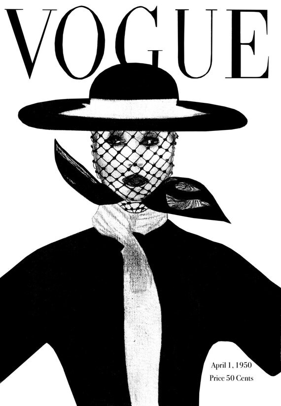Watercolour fashion illustration Titled Vogue April 1950