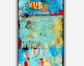 Mixed media Abstract Painting on wood 12x36