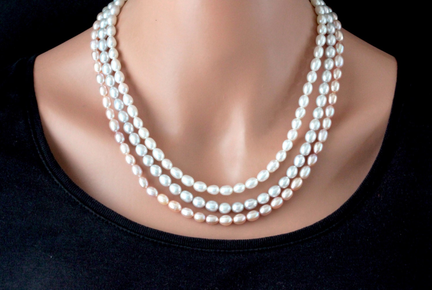 Freshwater Pearl Necklace 3 Strand Pearl Necklace Natural