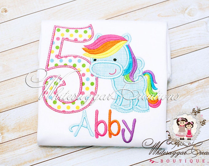 Girls Pony Birthday Shirt - PREMIUM Custom Birthday Shirt - Rainbow Pony Party