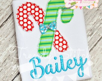 Candy Cane Raggy Applique Design Machine Embroidery Design INSTANT DOWNLOAD Bean Stitch