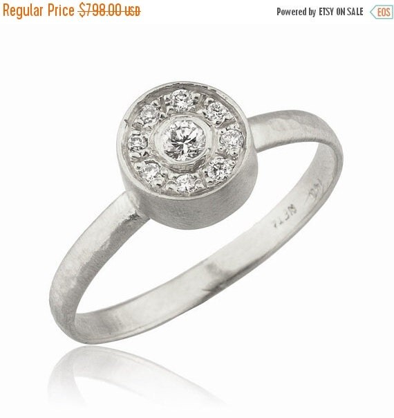 Black Friday SALE Engagement Ring with Diamond Cluster in 18K Solid White Gold, , Modern