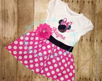 Minnie Mouse dress, Disney dress, pink polka dot dress, Disney dress, Birthday dress