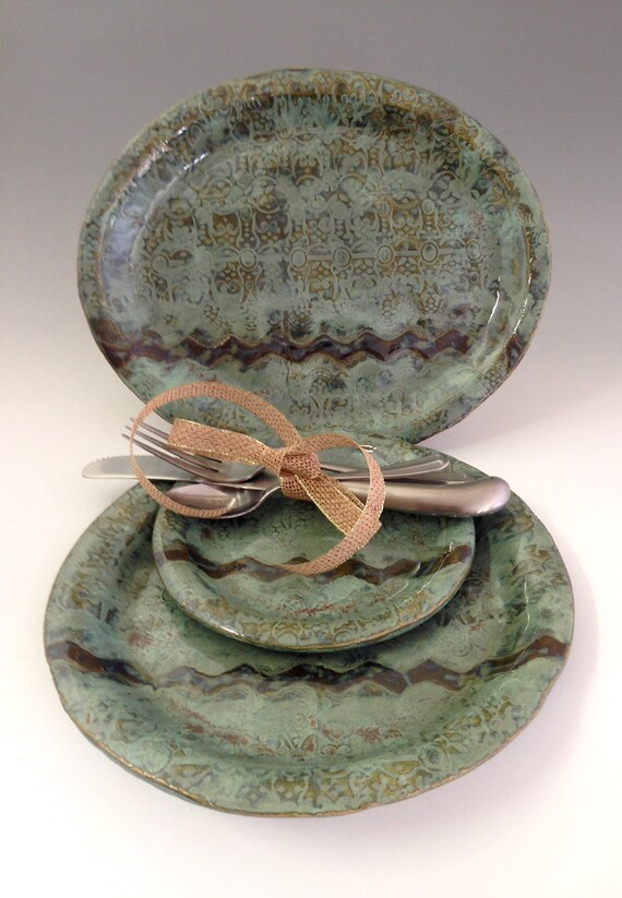 Items similar to Clay Dishes, 3 Piece Set Hand Formed Ceramic