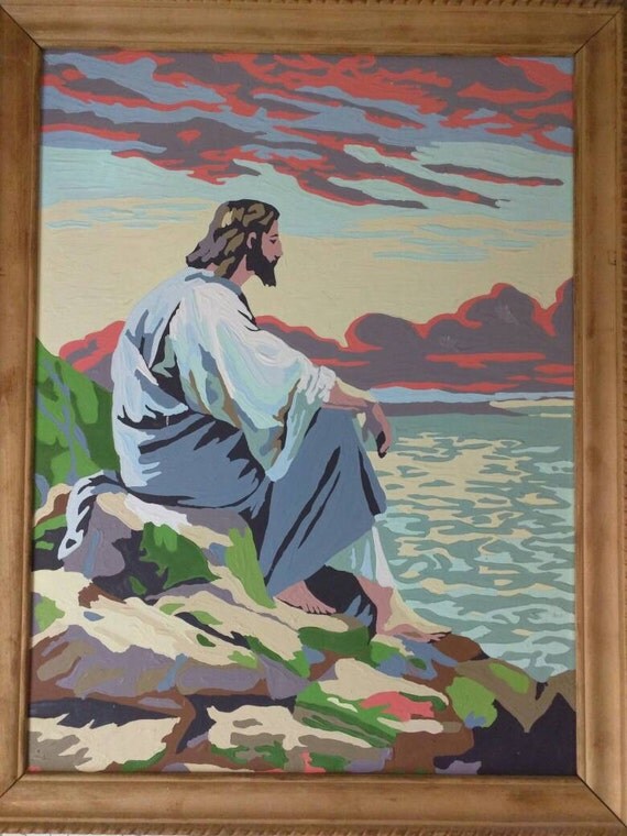 Vintage MCM Jesus paint by numbers / retro wall by glamtownvintage