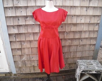 Red Satin Rockabilly Swing Top & Skirt Small - As Is Costume