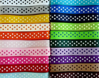 20 Yards SWISS DOTS 3/8 Grosgrain Ribbons - 1 Yard Each of 20 Different Colors