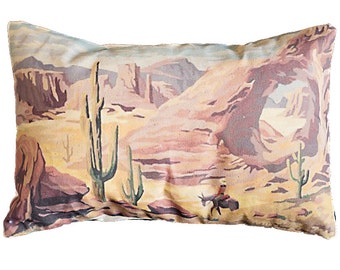 Vintage Paint-by-Number Pillow | Desert Scene | Vintage Map printed on Canvas Pillow | Gifts under 40