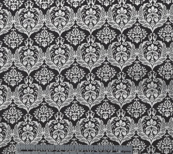 Black And White Damask Print By The Yard Cotton Fabric