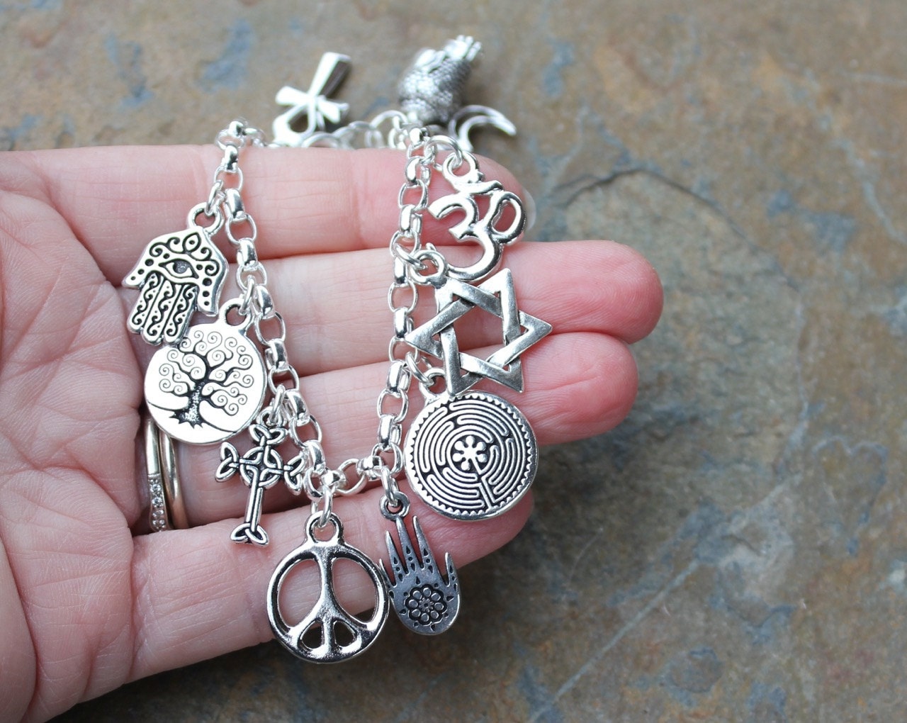 Peace Silver Bracelet ancient religions coexist peace