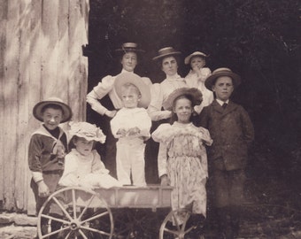 Children On Old TOY WAGON With Mothers Looking On Photo Circa 1900