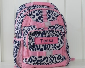 Small Girls Backpack With Monogram (Small Size) -- Navy/Pink Cheetah