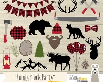Lumberjack Party Clip Art, Lumberjack Plaid Clipart, Woodland Clipart, Red Flannel Clipart, Lumberjack Birthday, Commercial Use