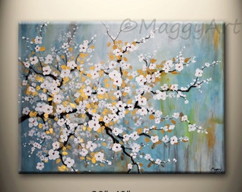 Cherry blossom, textured, large original painting, 30x40inch on stretched canvas, ready to hang