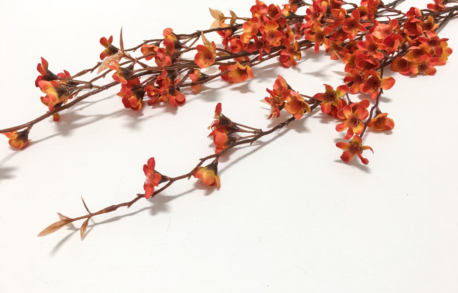 Artificial Orange WAX FLOWER Stems 3 Pieces Plastic