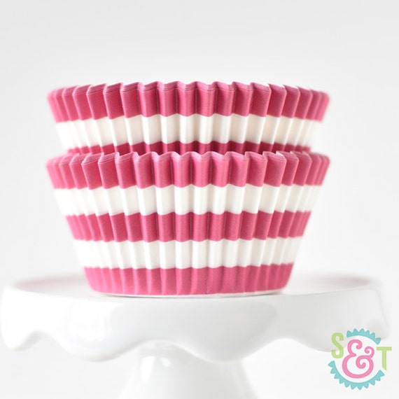 Rugby Stripe Pink BakeBright GREASEPROOF Baking Cups Cupcake Liners | ~30 Il_570xn