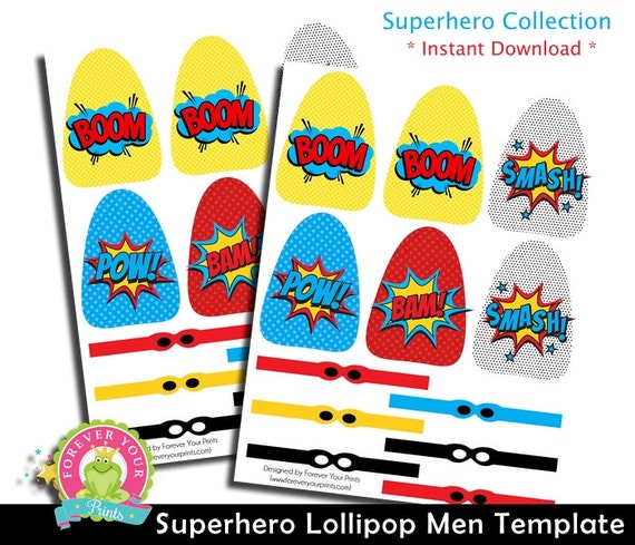 Superhero Lollipop Printable Party Favor / Superhero Party Favors / Superhero Birthday / Superhero Printables / INSTANT DOWNLOAD Il_570xn