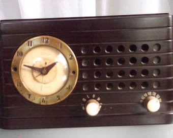Telechron Electric Clock Radio, Vintage Home Decor, Vintage Clock Radio, Art Deco Style Clock, Radio Works, Clock Not Working