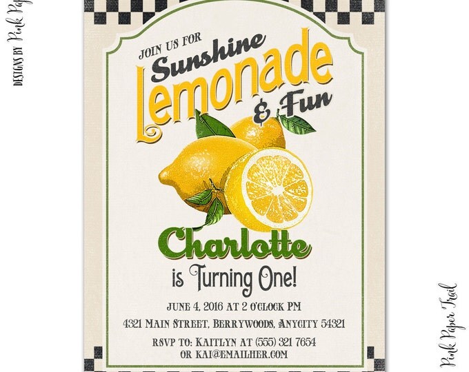 Lemonade Party Invitation, Lemonade Stand, Vintage Lemonade Ads Invitation, I will customize for you, Print Your Own