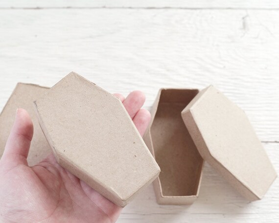 Mini Coffin Boxes Set of 3 Halloween Paper Mache Cardboard