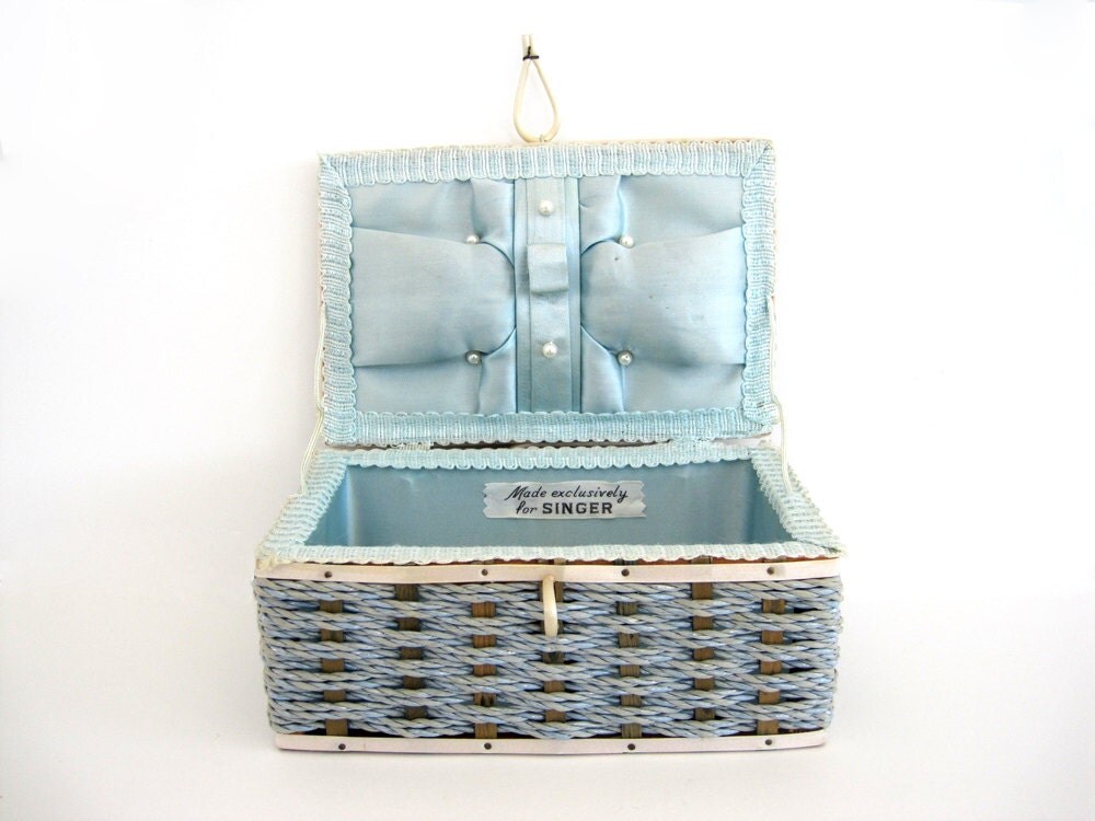 Vintage Sewing Basket Singer Small Childrens Kids Gray Grey
