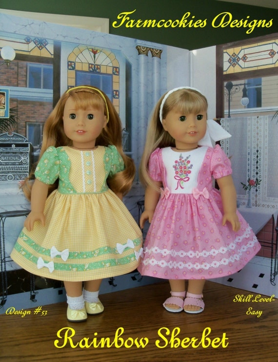 PRINTED Sewing Pattern with Optional Embroidery for American Girl Doll / RAINBOW SHERBET / Sewing Pattern for 18" Dolls