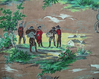 Vintage Southwestern Barkcloth, Cowboys and Indians