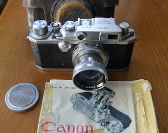 Canon Model III 35mm Rangefinder Camera with 50mm f1.9 Serenar Lens, Case, Cap and Instructions. Made in early 1950's