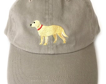 Golden Retriever baseball cap, embroidered Golden Retriever ball cap low profile curved bill Khaki