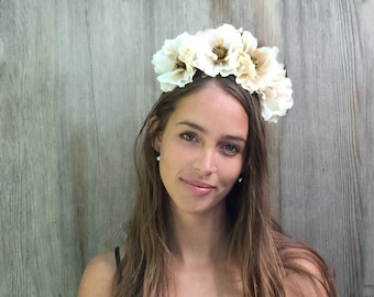 Ivory, Flower Crown, Day of the Dead, Headpiece, Sugar Skull, Costume, Floral Crown, Dia de los Muertos, Bridal Flower Crown,