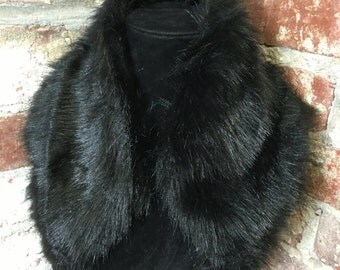 Vintage 90s Faux Fur Collar Scarf Wrap Black Color