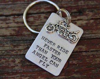 Harley Davidson Motorcycle Keychain-Never Ride Faster Than Your Angel Can Fly- Fathers Day Gift--Gift for Dad-Memorial Keychain-Remembrance-