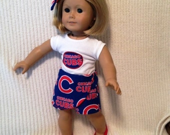 18 inch doll (modeled by American Girl) Chicago Cubs shirt and skort set
