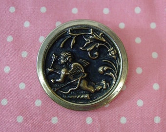 Nice Antique Metal Picture Button, Cupid at Rest, 1 1/2" Pretty Design on Back
