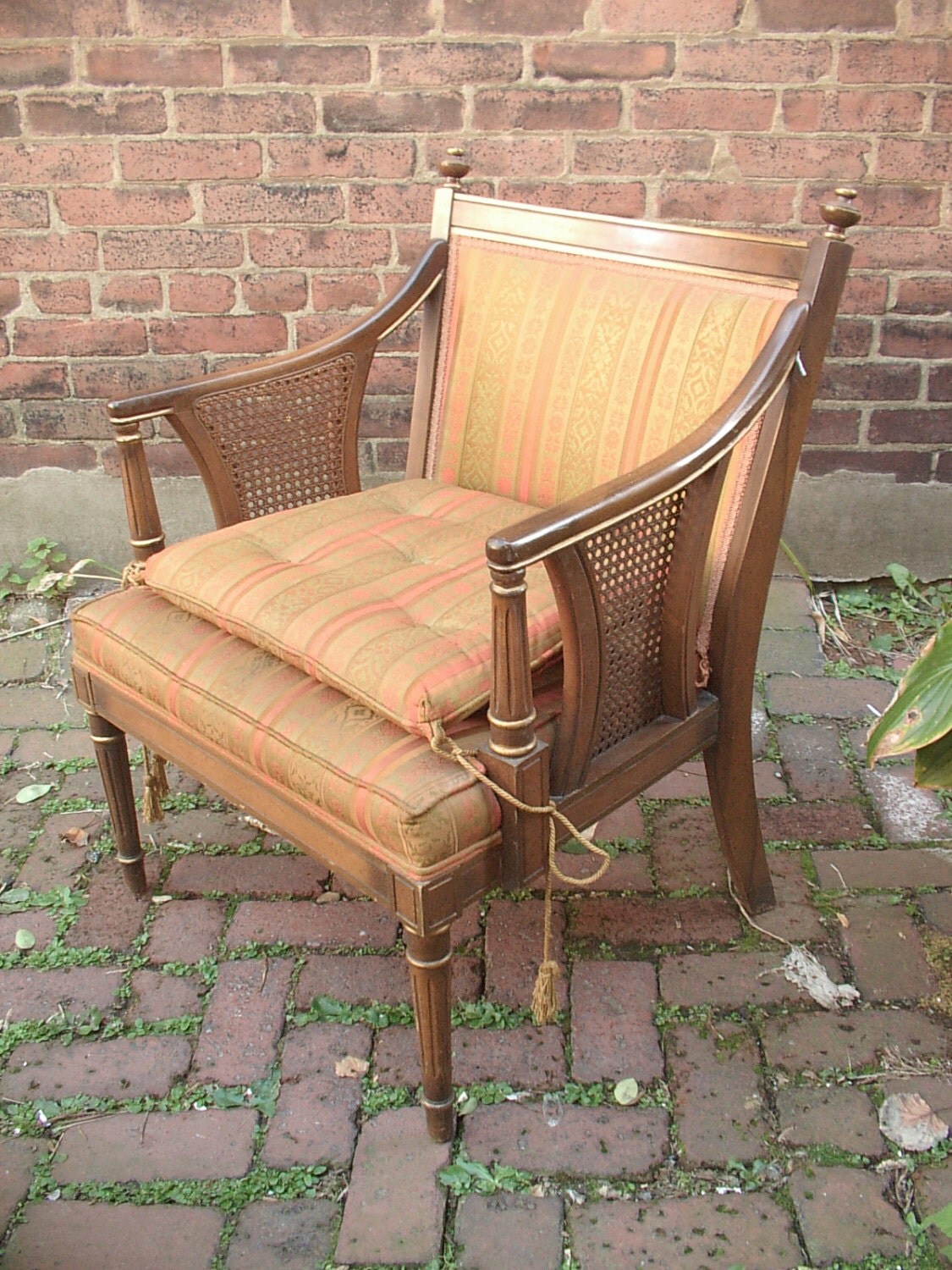 Vintage 1960’s Cane Chair, Orange and Green chair, Mid Century Modern