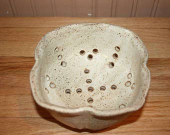 Handmade white pottery berry bowl, pottery colander